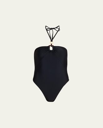 Ramy Brook Marjorie Ring Halter One-Piece Swimsuit
