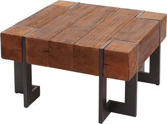 Hhg Mesa De Centro Hhg 887, Mesa De Sal&oacute;n, Abeto Macizo R&uacute;stico Certificado Mvg, Marr&oacute;n 70x70cm