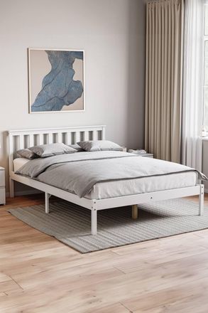 Home Discount Vida Designs Milan Wooden Bed Low Foot with Memory Foam Mattress in White | Size: Double