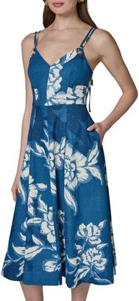 DKNY Sleeveless Linen Blend Midi Dress in Prussian Blue at Nordstrom, Size 14