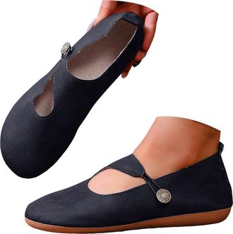 Generic Womens Flats Shoes Round Toe Dressy Slip On Loafers for Women Non Slip Business Casual Work Boat Shoes Retro Button Lace up Walking Shoe Flat Loafer L