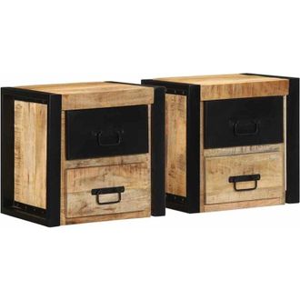 vidaXL Vidaxl - Mesitas De Noche 2 Uds 40x35x40 Cm Madera Maciza Rugosa Mango