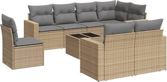 vidaXL Set De Sof&aacute;s De Jard&iacute;n 9 Pzas Con Cojines Rat&aacute;n Sint&eacute;tico Beige Vidaxl