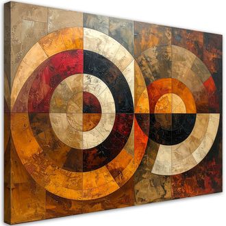 Feeby Cuadro Sobre Lienzo, C&iacute;rculos Geom&eacute;tricos Abstractos En Tonos C&aacute;lidos, 120x80
