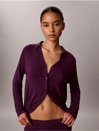 Calvin Klein Womens Ultra Soft Modal Shirt and Pants Set - Purple - XL
