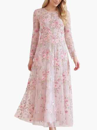 Needle & Thread Garden Rose Long Sleeve Maxi Gown in Shell/bright at Nordstrom, Size 10