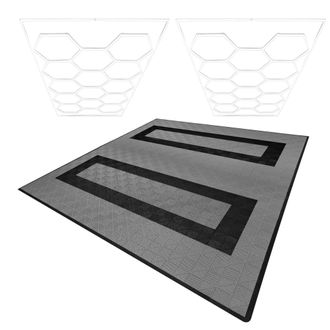 MonsterShop Hexagon LED Lights x 2 & Vented Garage Floor Tiles With Edges - 165 in Grey