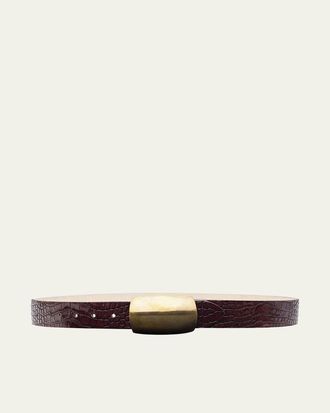 L'agence Milou Croc-Embossed Leather Belt