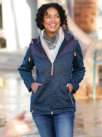 Casual Looks Fleecejacke CASUAL LOOKS, Damen, Gr. 40, blau (t&uuml;rkis, marine, meliert), 100% Polyester, Webware:100% Polyester, gemustert, mehrfarbig, meliert, Jacke