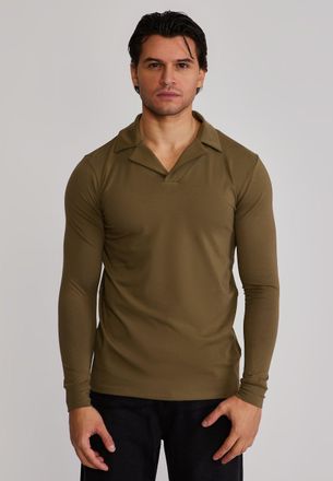 Siksilk Mens Khaki Green LS Revere Polo XXL