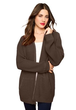 Roaman's Plus Size Waffle Knit Zip-Front Relaxed Hoodie in Chocolate at Nordstrom, Size Medium