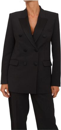 Elisabetta Franchi Lichtgewicht Cr&ecirc;pe Jas met Satijnen Details - Dames - Blazers - Zwart - M - Satijn - Jassen