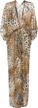 Roberto Cavalli leopard-print silk beach dress - women - Silk - 38 - Neutrals