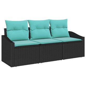 vidaXL Juego De Sof&aacute; Con Coj&iacute;n 3 Pcs Negro Rat&aacute;n Sint&eacute;tico Vidaxl