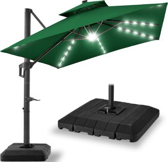 Best Choice Products 12x12ft 2-Tier Square Outdoor Solar LED Cantilever Umbrella w/ 360-Rotating Base