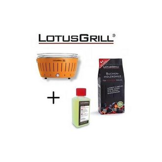 Lotus Grill Barbacoa Naranja Xl Con Pilas Y Cable De Alimentaci&oacute;n Usb + 1kg De Carb&oacute;n De Haya + Gel Combustible Inodoro Para Barbacoa 200ml -lotus Grill