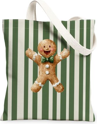 Generic Gingerbread Canvas Tote Bags, Cute Biscuits Design Reusable Grocery Bags, Fun Lightweight Washable Shoulder Strap Canvas Fo, Green, 13x15 Inch