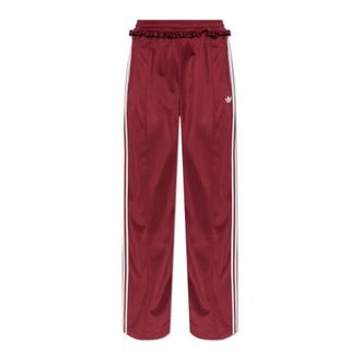 adidas Satin Wide Leg Pants Ruffle 3-Stripes - Dames - Sweatpants - Rood - L - Polyester - Broeken
