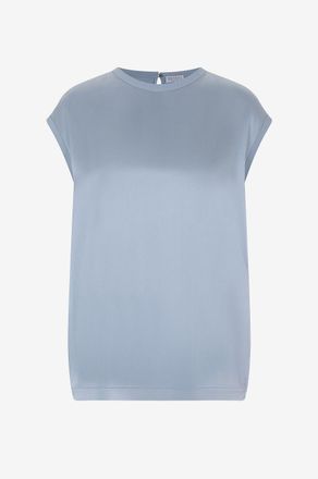 Brunello Cucinelli &Auml;rmelloses Seidensatinstretch-Top mit Monile