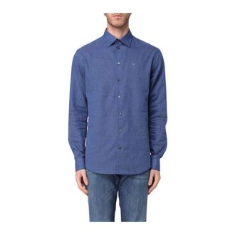 Emporio Armani Overhemden, Heren, Blauw, S, Katoen, Stijlvolle Linnen Katoenen Overhemd