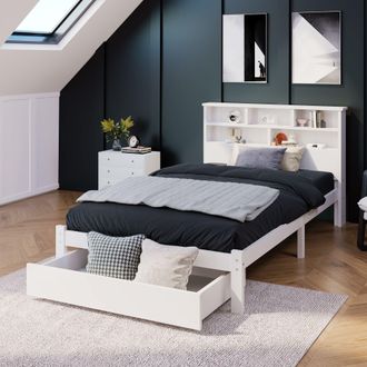 Matteo Wooden Storage Bed, Underbed Drawer, (90 x 190 cm) Frame Only in White | Size: Single