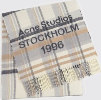Acne Studios Sciarpa in lana a quadri con logo jacquard e fondo sfrangiato