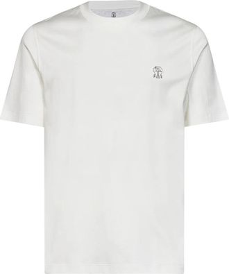 Brunello Cucinelli Jersey T-shirt met logo - Heren - T-shirts - Wit - 2XL - Katoen - Tops