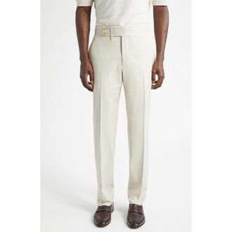 Isaia Denim Effect Stretch Wool, Silk & Linen Cuffed Pants in Open White 300 at Nordstrom, Size 40 Us