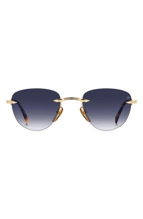 David Beckham 51mm Rimless Square Sunglasses in Gold Brown Havana/Dk Blue Sf at Nordstrom