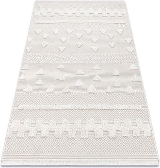 RugsX Carpet ECO SISAL MOROC 22321 Triangles, zigzag boho fringe - structural beige / cream beige 117x170 cm