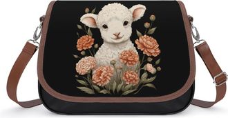 Generic Cute Lamb Flowers Small Womens Crossbody Bags Shoulder Handbag with Adjustable Strap for Travel