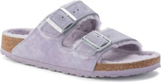 Birkenstock Womens Arizona Shearling Suede Narrow Sandals In Purple Fog