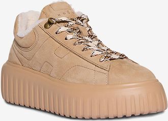 Hogan Keilsneakers aus Nubukleder und Shearling H-Stripes