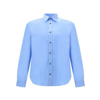 Prada Casual Shirts, male, Blue, Size: M Cotton Shirt with Iconic Detail