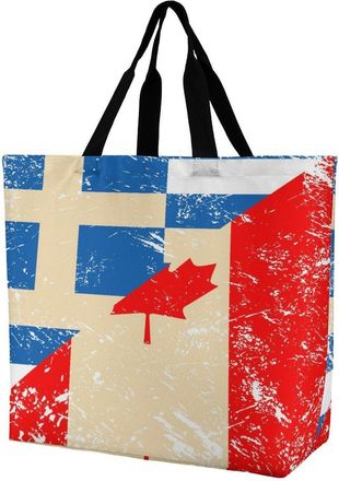 Generic Canada And Greece Retro Flag Large Reusable Shopping Bag Lightweight Foldable Tote Bags Washable Shoulder Handbag