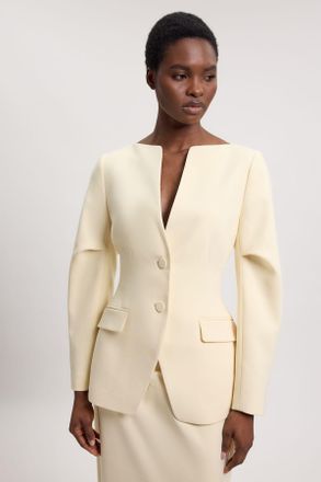 Karen Millen Womens Compact Stretch Tailored Single Breast Blazer - Beige - Size 16 UK