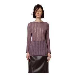 Alpha Studio Round-neck Knitwear, female, Purple, Size: L Girocollo M/L Gap Stitch