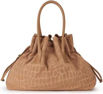 Elisabetta Franchi Krokodillenprint Su&egrave;de Tas - Dames - Handtassen - Beige - ONE Size - Su&egrave;de - Tassen