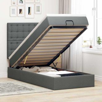 vidaXL Estructura Cama Otomana Colch&oacute;n Tela Gris Oscuro 90x190cm Vidaxl
