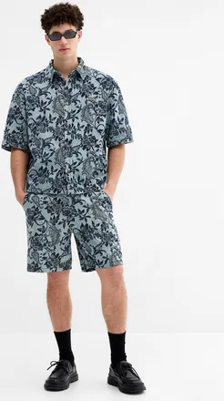 Project X Paris Mens Flowery jacquard denim short