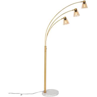 QAZQA Tripod Floor Lamp Bronze with Marble and Amber Glass 3-Light - Nina