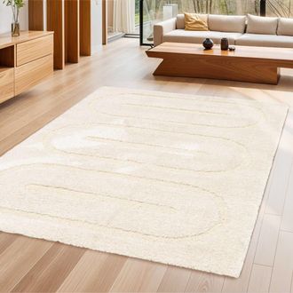 Sweeek Alfombra interior con motivos geom&eacute;tricos crema