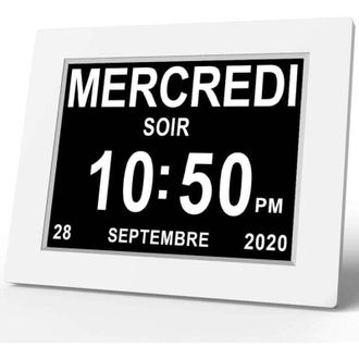 Elle Orologio Digitale Lcd Da 8 Pollici - Display Hd Bianco Su Nero - 8 Lingue - Promemoria Per LAlzheimer - Regolazione Automatica Della Luminosit&agrave;