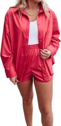 Emory Park Oversized Button Up Shirt In Fuchsia