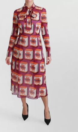 Dolce & Gabbana silk printed tie-neck long-sleeve midi dress