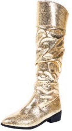 Generic White Long Boots High Boots Pleated Design Square Heel Bar Fashion Stage Show Women Boots Sock Boots for Women (Gold, 6.5)