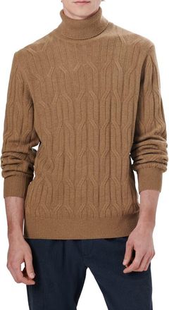 Bugatchi Cable Knit Turtleneck Sweater in Tobacco at Nordstrom, Size Xx-Large