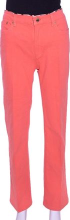 Roberto Cavalli Coral Pink Cotton Logo Plaque Detail Jeans