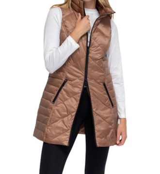 Anorak Chevron Quilted Long Vest In Taupe