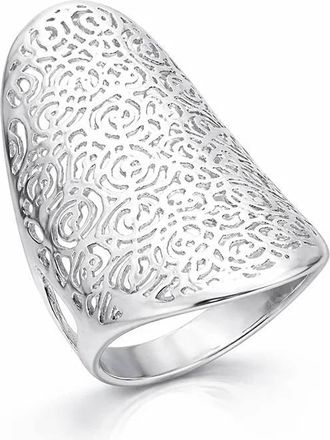 Gold & Honey Womens Longline Floral Ring In Silver